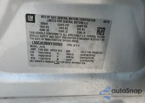 2019 Chevrolet Trax Ls from USA, damaged, VIN LSGCJKSB8KY000860